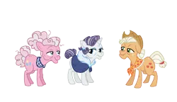 Size: 1250x720 | Tagged: safe, artist:dazzle, derpibooru import, applejack, pinkie pie, rarity, earth pony, pony, unicorn, g4, accessory, clothes, coat, curly mane, ear piercing, elderly, female, group, hat, horn, image, mare, older, physique difference, piercing, png, simple background, transparent background, trio, trio female