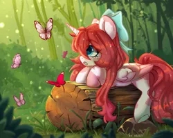 Size: 2048x1638 | Tagged: safe, artist:shelti, ponerpics import, oc, unofficial characters only, butterfly, insect, pony, female, image, jpeg, mare, nature, solo