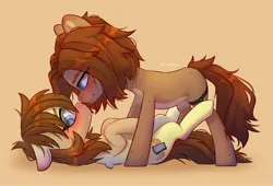 Size: 2048x1395 | Tagged: safe, artist:shelti, ponerpics import, oc, unofficial characters only, pony, blushing, duo male and female, female, image, jpeg, male, mare, on back, stallion