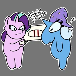 Size: 2000x2000 | Tagged: safe, artist:luanbang, derpibooru import, starlight glimmer, trixie, pony, unicorn, hat, horn, image, jpeg, meme, pregnancy test, pregnancy test meme, text