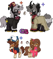 Size: 831x922 | Tagged: safe, artist:gamingstarluigisin, derpibooru import, ponified, pegasus, pony, unicorn, broken horn, crossover, dipper pines, extra hooves, gravity falls, grunkle stan, horn, image, mabel pines, png, stanford pines, stanley pines