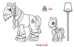 Size: 942x595 | Tagged: safe, derpibooru import, rockhoof, pony, g4, leak, concept art, image, male, png, rockhoof's shovel, shovel, simple background, solo, stallion, white background