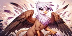 Size: 2400x1200 | Tagged: safe, ai content, derpibooru import, machine learning generated, prompter:greesys, gilda, gryphon, bust, feather, image, outdoors, partially open wings, png, portrait, solo, wings