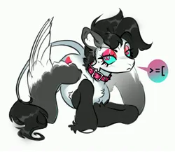 Size: 4096x3558 | Tagged: safe, artist:opalacorn, derpibooru import, oc, unofficial characters only, pegasus, pony, >=[, collar, colored sclera, emoticon, eyeshadow, frown, image, jpeg, leonine tail, makeup, simple background, solo, tail, unusual pupils, white background