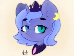 Size: 4000x3000 | Tagged: safe, artist:zokkili, derpibooru import, princess luna, pony, g4, bust, crescent moon, crown, ear fluff, eyebrows, eyebrows visible through hair, female, high res, image, jewelry, jpeg, lidded eyes, looking at you, moon, peytral, portrait, regalia, signature, simple background, solo