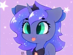 Size: 4000x3000 | Tagged: safe, artist:zokkili, derpibooru import, princess luna, alicorn, pony, g4, :3, :p, crown, cute, eyebrows, eyebrows visible through hair, female, high res, horn, image, jewelry, jpeg, lunabetes, peytral, regalia, signature, smiling, solo, stars, tongue out