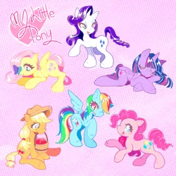 Size: 2500x2500 | Tagged: safe, artist:leshitprince, derpibooru import, applejack, fluttershy, pinkie pie, rainbow dash, rarity, twilight sparkle, twilight sparkle (alicorn), alicorn, butterfly, earth pony, insect, pegasus, pony, unicorn, apple, applejack's hat, bucket, cowboy hat, cute, eyeshadow, female, food, hat, horn, image, jpeg, makeup, mane six, mare, open mouth, purple background, simple background