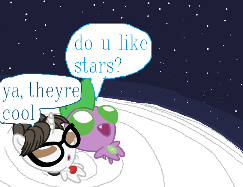 Size: 1049x810 | Tagged: safe, artist:pony4koma, derpibooru import, raven, spike, ponified, dragon, pony, unicorn, g4, clothes, cute, digital art, do u like stars?, duo, duo focus, facial expressions, female, glasses, hair bun, happy, horn, image, male, mare, meme, moon, necktie, night, older, older spike, open mouth, pixel art, png, ponified meme, ravenbetes, secretary, ship:ravenspike, shipping, smiling, space, speech bubble, spikabetes, spikelove, stars, straight, tail, weapons-grade cute, winged spike, wings