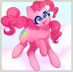 Size: 1280x1254 | Tagged: safe, artist:ghoulette0884, derpibooru import, pinkie pie, earth pony, pony, g4, blue eyes, cross-eyed, cute, diapinkes, female, full body, image, mare, open mouth, open smile, png, raised hoof, smiling, solo