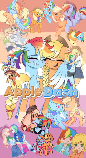 Size: 599x1095 | Tagged: safe, applejack, rainbow dash, human, pony, the last problem, appledash, collage, female, image, lesbian, lesbian pride flag, png, pride, pride flag, shipping, transbian pride flag