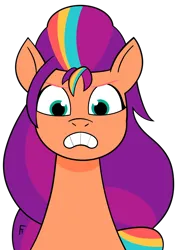 Size: 1956x2773 | Tagged: safe, artist:frownfactory, derpibooru import, sunny starscout, earth pony, g5, female, image, looking at you, mane stripe sunny, png, simple background, solo, sunny starscout is not amused, transparent background, unamused