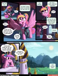 Size: 3541x4648 | Tagged: safe, artist:angusdra, artist:lummh, derpibooru import, princess cadance, prismia, smarty pants, alicorn, pony, comic:the princess of love, g4, absurd resolution, comic, cute, cutedance, female, horn, image, jewelry, male, mare, necklace, pendant, png, speech bubble, sun, teen princess cadance, telepathy, thought bubble, wings, younger