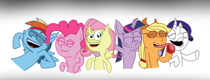 Size: 1965x755 | Tagged: safe, artist:oomplaoompadoopity2, derpibooru import, applejack, fluttershy, pinkie pie, rainbow dash, rarity, twilight sparkle, earth pony, pegasus, unicorn, .mov, g4, horn, image, png, pony.mov, unicorn twilight