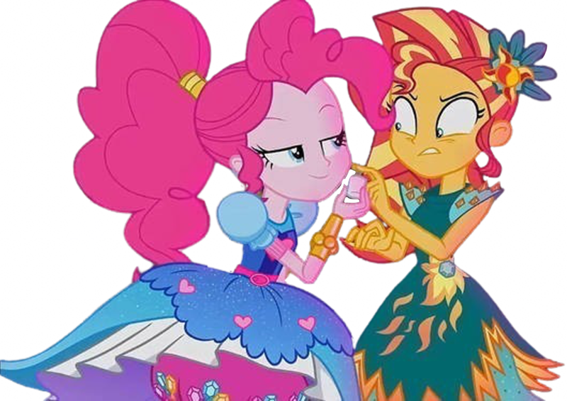 Size: 3571x2520 | Tagged: safe, derpibooru import, edit, edited screencap, editor:homersimpson1983, screencap, pinkie pie, sunset shimmer, human, equestria girls, g4, background removed, duo, duo female, female, image, not a vector, png