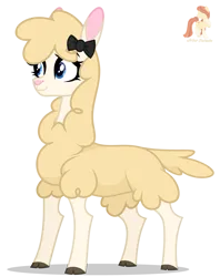 Size: 3966x5000 | Tagged: safe, artist:r4hucksake, derpibooru import, oc, oc:alpacalypse, unofficial characters only, alpaca, absurd resolution, base used, blue eyes, bow, cloven hooves, cute, female, fluffy, hair bow, image, ocbetes, png, simple background, smiling, solo, transparent background