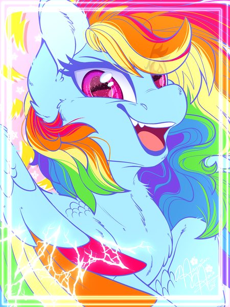 Size: 1800x2400 | Tagged: safe, artist:missbramblemele, derpibooru import, rainbow dash, pegasus, pony, g4, bust, colored wings, female, image, looking at you, mare, multicolored wings, png, portrait, smiling, smiling at you, solo, wings