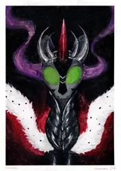 Size: 4961x7016 | Tagged: safe, artist:emmaneiac, derpibooru import, king sombra, pony, unicorn, g4, antagonist, bust, green eyes, horn, image, male, painting, png, portrait, royalty, solo, traditional art