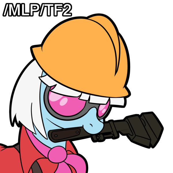 Size: 2000x2000 | Tagged: artist needed, safe, photo finish, /mlp/, /mlp/ tf2 general, 4chan, engineer (tf2), engineer hat, hard hat, image, mouth hold, png, simple background, transparent background, wrench