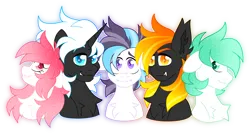 Size: 7844x4189 | Tagged: safe, artist:crazysketch101, derpibooru import, oc, oc:cobalt, oc:fearbox, oc:melody, oc:monsoon, oc:note, unofficial characters only, earth pony, pegasus, pony, unicorn, chest fluff, group photo, horn, image, png, simple background, transparent background