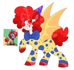 Size: 5638x5376 | Tagged: safe, artist:crazysketch101, derpibooru import, pony, pony town, bat wings, bowtie, clown, clown nose, hat, image, necktie, onesie, party hat, png, polka dots, red nose, solo, wings