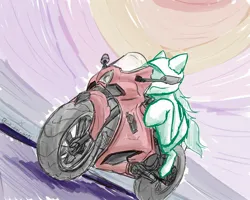 Size: 2500x2000 | Tagged: safe, artist:cole_does_arts, artist:kangatooth, derpibooru import, oc, unofficial characters only, earth pony, pony, background, colored, driving, going fast, helmet, image, jpeg, motorcycle, motorcycle helmet, shading, solo, sport bike, vehicle