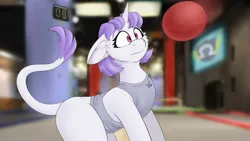 Size: 1920x1080 | Tagged: safe, artist:digoraccoon, derpibooru import, oc, oc:lilac lazer, unofficial characters only, pony, unicorn, dodgeball, female, floppy ears, horn, image, imminent pain, mare, png, scared, solo, unicorn oc