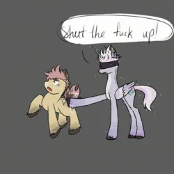 Size: 2729x2729 | Tagged: safe, artist:cambria light, derpibooru import, ponified, pegasus, pony, anime, dialogue, gray background, image, jpeg, jujutsu kaisen, male, satoru gojou, simple background, stallion, vulgar, yuuji itadori