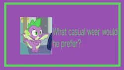 Size: 3840x2160 | Tagged: safe, derpibooru import, edit, edited screencap, screencap, spike, dragon, boots, clothes, cropped, denim, image, jeans, jpeg, jumper, pants, question, shirt, shoes, winged spike, wings