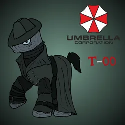 Size: 1920x1920 | Tagged: safe, artist:tinysnowflake, derpibooru import, ponified, pony, adult, cloathes, image, male, menacing, mister x, mr x, png, pose, raincoat, resident evil, resident evil 2, simple background, stallion, t-00, umbrella corporation