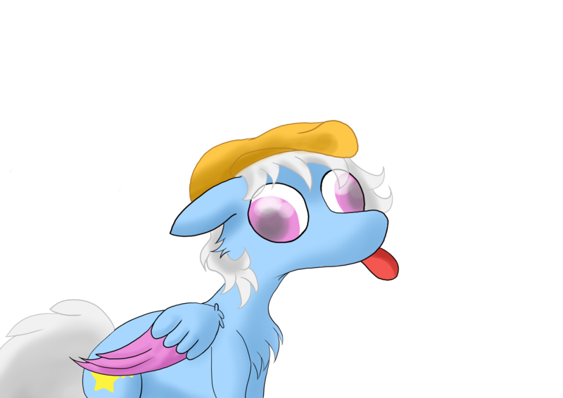 Size: 3508x2480 | Tagged: safe, artist:scrauso, derpibooru import, oc, oc:erein rorien, unofficial characters only, pegasus, pony, beret, blue coat, blue fur, chest fluff, clothes, colored wings, cute, floppy ears, funny, funny face, hat, image, male, multicolored wings, pegasus oc, pink eyes, png, simple background, solo, tongue out, transparent background, white mane, wings