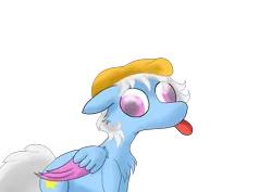 Size: 3508x2480 | Tagged: safe, artist:scrauso, derpibooru import, oc, oc:erein rorien, unofficial characters only, pegasus, pony, beret, blue coat, blue fur, chest fluff, clothes, colored wings, cute, floppy ears, funny, funny face, hat, image, male, multicolored wings, pegasus oc, pink eyes, png, simple background, solo, tongue out, transparent background, white mane, wings