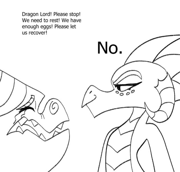 Size: 702x668 | Tagged: safe, artist:klondike, derpibooru import, princess ember, dragon, black and white, dialogue, grayscale, image, meme, monochrome, no pony, png, teenaged dragon