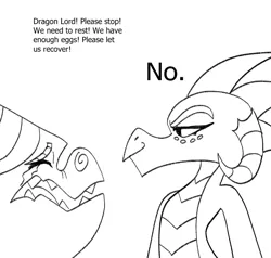 Size: 702x668 | Tagged: safe, artist:klondike, derpibooru import, princess ember, dragon, black and white, dialogue, grayscale, image, meme, monochrome, no pony, png, teenaged dragon