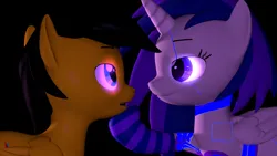 Size: 1280x720 | Tagged: suggestive, artist:itzspecky, ponerpics import, oc, oc:specky, oc:starry, unofficial characters only, pony, 3d, clothes, female, glowing eyes, hypnosis, image, looking at each other, mare, png, socks