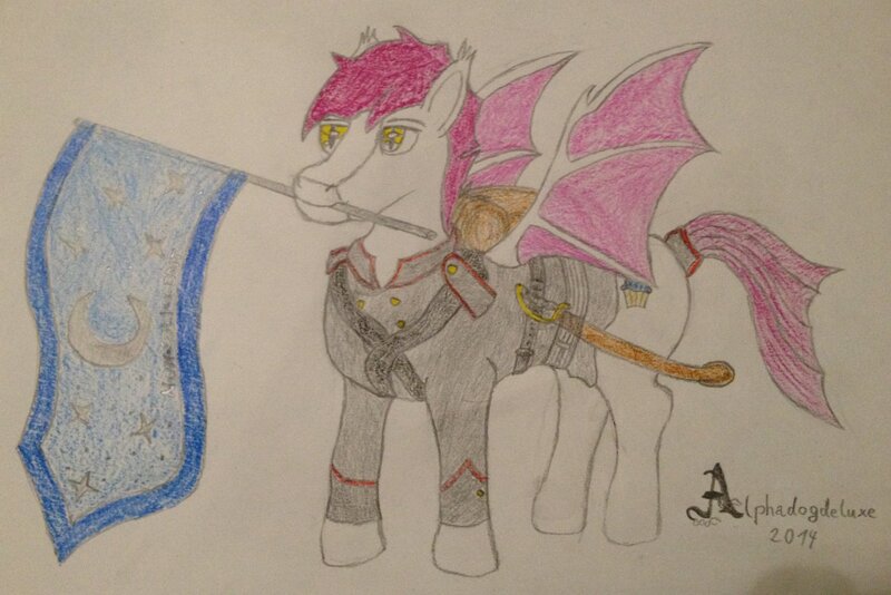 Size: 1280x855 | Tagged: safe, artist:alphadogdeluxe, derpibooru import, oc, unofficial characters only, bat pony, pony, bat pony oc, bat wings, colored pencil drawing, holding, image, jpeg, male, mouth hold, solo, stallion, traditional art, wave, wings