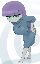 Size: 1412x2224 | Tagged: safe, artist:batipin, derpibooru import, maud pie, human, equestria girls, g4, 2d, ankles, bangs, barefoot, breasts, busty maud pie, eyeshadow, feet, female, hand on hip, image, looking at you, makeup, png, solo, straight hair, toes, waistband