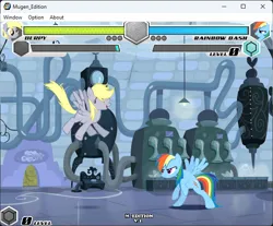 Size: 642x532 | Tagged: safe, derpy hooves, rainbow dash, pegasus, pony, fighting is magic, fighting game, fighting is magic mugen, food, image, muffin, mugen edition, png