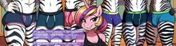 Size: 1528x406 | Tagged: suggestive, ai content, derpibooru import, generator:perchance, machine learning generated, prompter:skaobi, princess cadance, anthro, g4, braces, breasts, clothes, crotch bulge, faceless male, image, imminent gangbang, imminent sex, implied shining armor, infidelity, male, offscreen character, offscreen male, png, princess cadance is always horny, princess cheatdance, sports bra, text message, underwear, zebradom