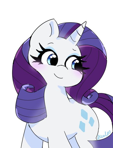 Size: 1456x1917 | Tagged: safe, artist:leo19969525, derpibooru import, rarity, pony, unicorn, g4, cute, female, horn, image, jpeg, mare, raribetes, simple background, smiling, solo, white background