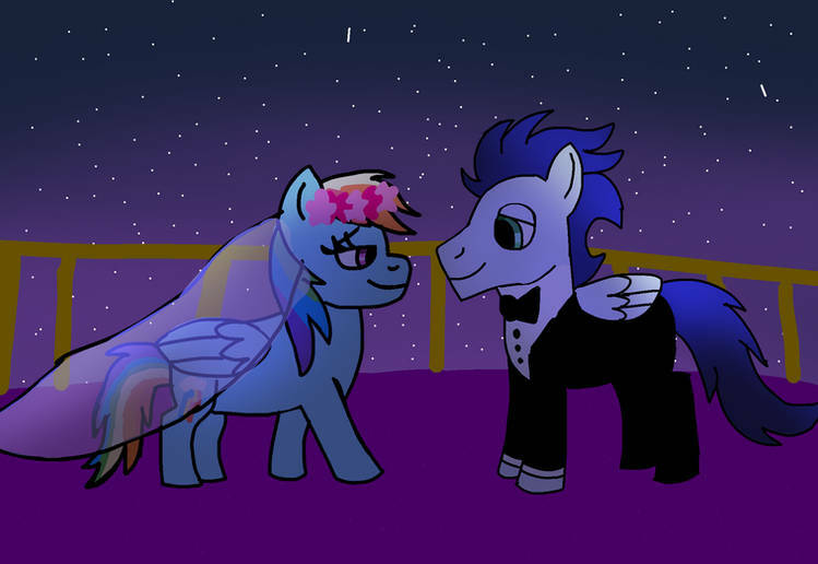 Size: 749x516 | Tagged: safe, artist:yoyoswing555, ponerpics import, ponybooru import, rainbow dash, soarin', pegasus, pony, bride, female, groom, image, jpeg, looking at each other, male, mare, marriage, shipping, soarindash, stallion, straight, wedding