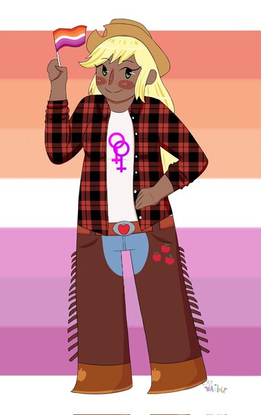 Size: 1290x2048 | Tagged: safe, artist:crynaibu, ponerpics import, ponybooru import, human, female, humanized, image, jpeg, lesbian, pride, pride flag, solo