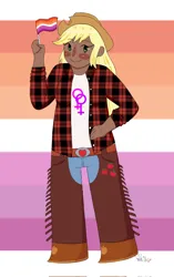 Size: 1290x2048 | Tagged: safe, artist:crynaibu, ponerpics import, ponybooru import, human, female, humanized, image, jpeg, lesbian, pride, pride flag, solo