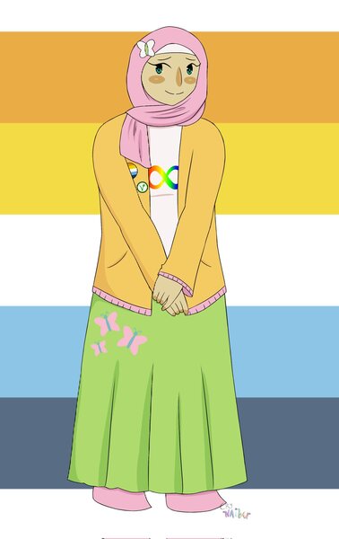 Size: 1290x2048 | Tagged: safe, artist:crynaibu, ponerpics import, ponybooru import, fluttershy, human, humanized, image, islam, jpeg, pride, pride flag, solo