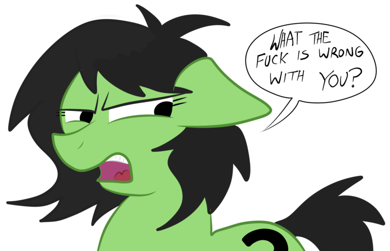 Size: 2238x1440 | Tagged: safe, artist:dhm, derpibooru import, oc, oc:anonfilly, pony, digital art, disdain, female, filly, foal, image, png, question, reaction image, simple background, solo, speech bubble, transparent background, vulgar