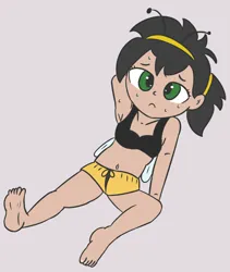 Size: 700x830 | Tagged: safe, artist:wanda, ponerpics import, ponybooru import, oc, oc:anonfilly, unofficial characters only, human, armpits, belly button, child, clothes, female, gym shorts, human female, humanized, humanized oc, image, png, shorts, simple background, sports bra, stretching, sweat, white background