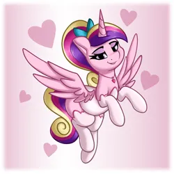 Size: 1600x1600 | Tagged: safe, artist:andelai, derpibooru import, princess cadance, alicorn, pony, bedroom eyes, bow, clothes, cute, cutedance, female, filly, filly cadance, hair bow, heart, image, looking at you, mare, png, smiling, smiling at you, solo, spread wings, teen princess cadance, wings, younger