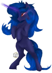 Size: 1160x1620 | Tagged: safe, artist:lordlyric, derpibooru import, oc, oc:moonlight death, pony, shadow pony, unicorn, g4, bipedal, female, horn, image, magic, mare, moon, night, painting, png, render, solo