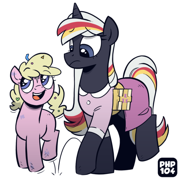 Size: 1200x1200 | Tagged: safe, artist:wandrevieira1994, derpibooru import, oc, oc:silver bell, oc:velvet remedy, unofficial characters only, pony, unicorn, fallout equestria, g4, bag, clothes, confetti, dress, female, filly, foal, happy, horn, image, jumping, medical saddlebag, png, simple background, transparent background, walking