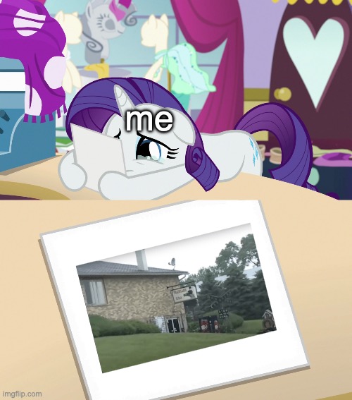 Size: 500x567 | Tagged: safe, edit, edited screencap, editor:railpony, ponerpics import, ponybooru import, screencap, rarity, pony, unicorn, forever filly, season 7, canterlot carousel, caption, exploitable, exploitable meme, female, hoof hold, image, imgflip, jpeg, mare, meme, rarity's photo, solo, teary eyes, text, trainland usa