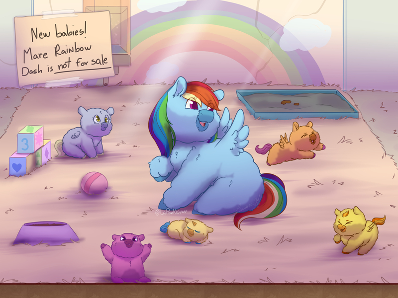 Size: 1920x1440 | Tagged: safe, artist:laponkisuwu, derpibooru import, derpy hooves, rainbow dash, scootaloo, spitfire, fluffy pony, pegasus, g4, cute, cutealoo, dashabetes, derpabetes, female, fluffy pony foals, fluffy pony mother, fluffy pony original art, fluffydash, fluffyderpy, image, jpeg, mother and child, scootafluff